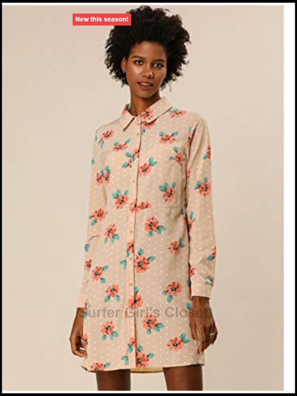 Vintage Polka Dot Floral Print Shirt Dress Long Sleeve Tie Belt - Picture 5 of 6